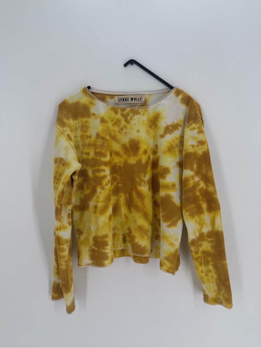 Lykke Wullf Tie Dye Madison Waffle Thermal Long Sleeve Mustard Yellow Top